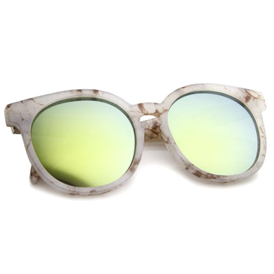 Gafas de sol redondas con lentes de espejo y estampado de mármol extragrandes A466