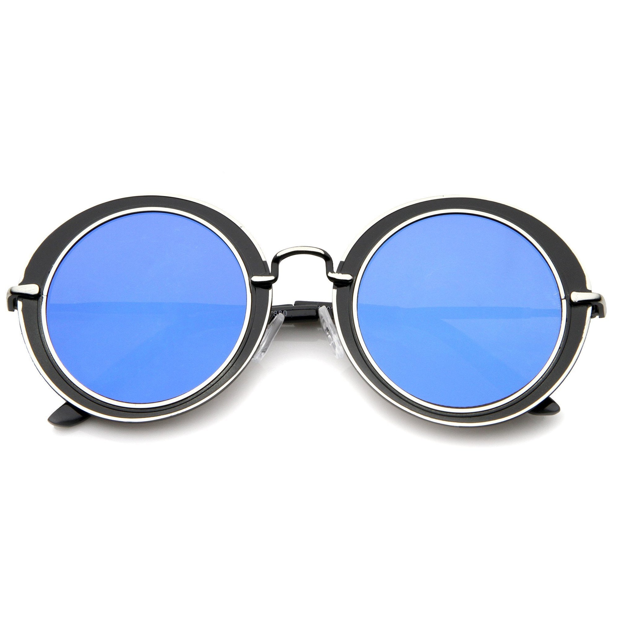 Gafas de sol retro modernas con lentes planas y contorno ovalado A484
