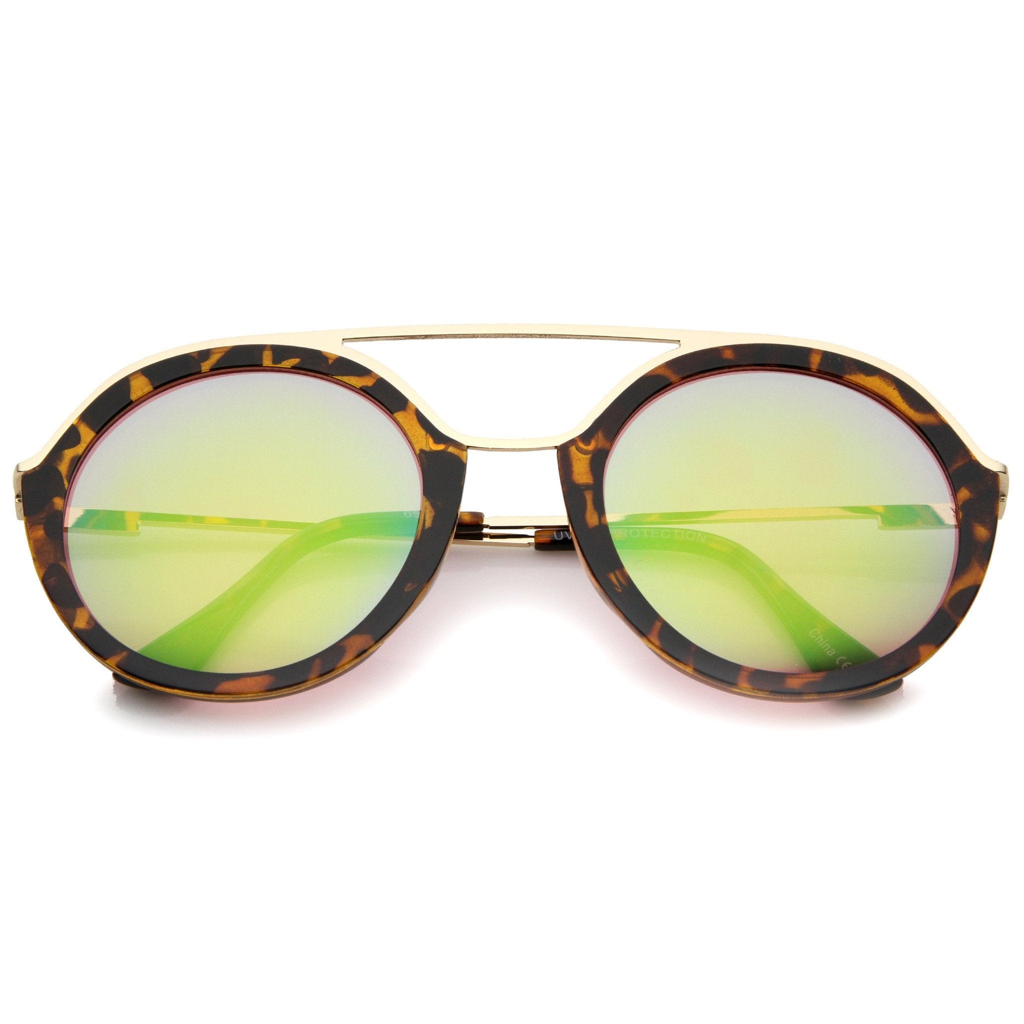 Dapper gafas de sol redondas con montura doble y lentes espejadas A509
