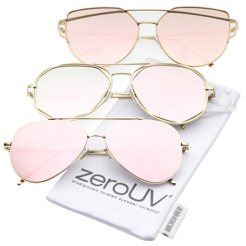 Gafas de sol retro modernas en tono rosa para mujer - Paquete de 3