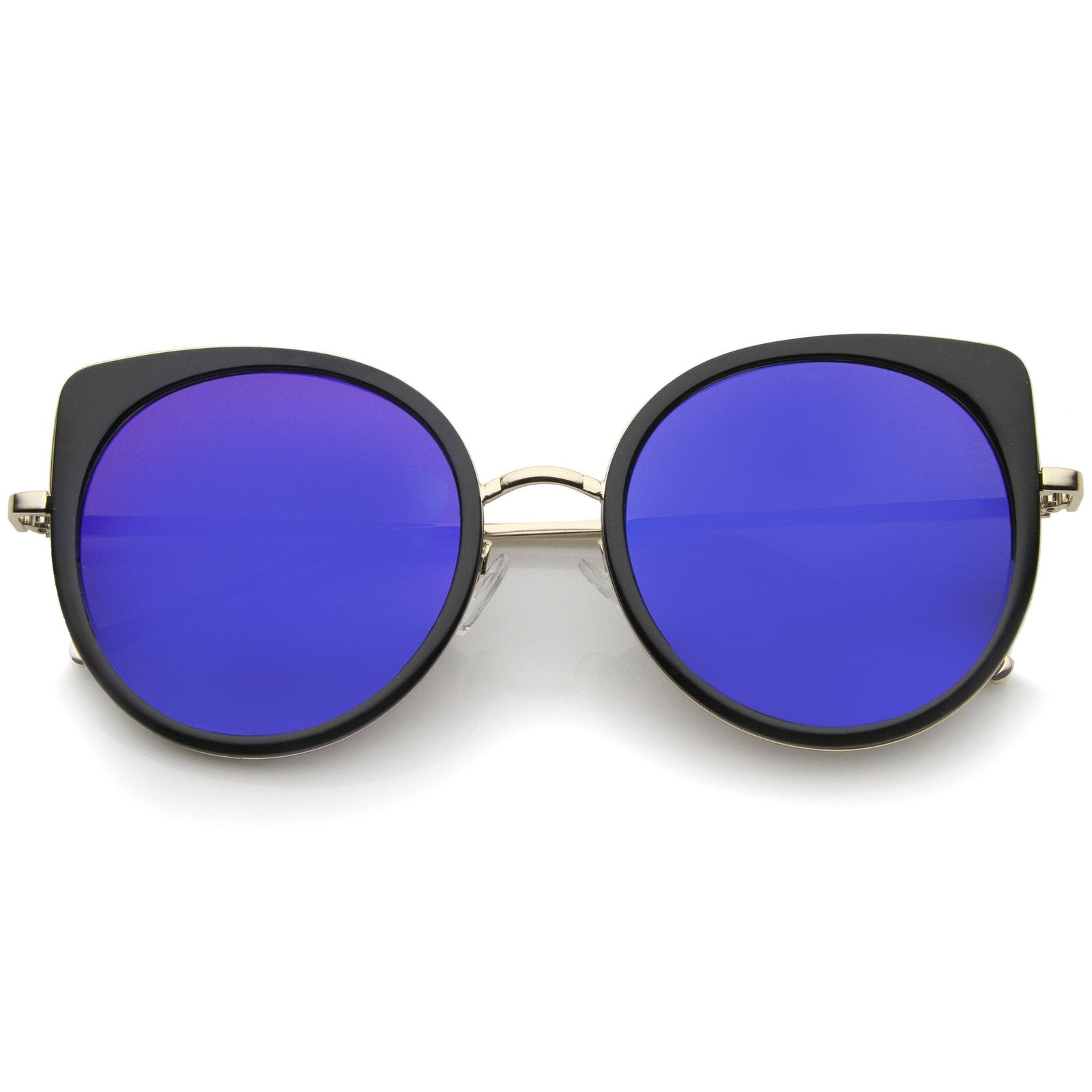 Gafas de sol tipo ojo de gato con lentes de espejo planas y redondas delgadas para mujer A815