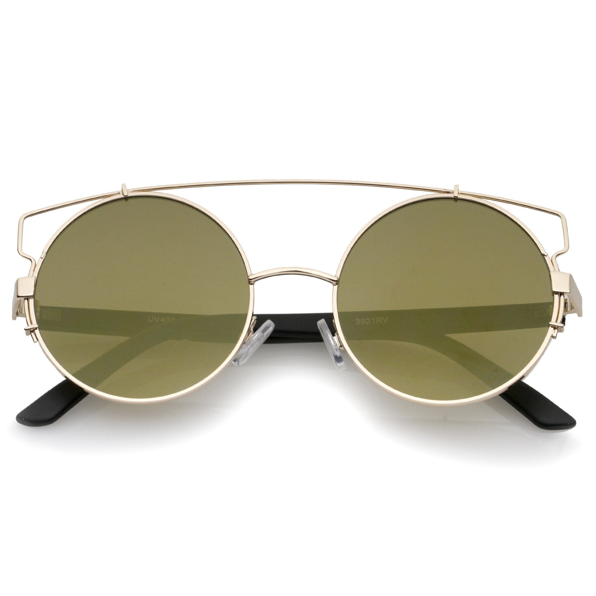 Retro Modern Round Cross Bar Mirrored Lens Sunglasses - zeroUV