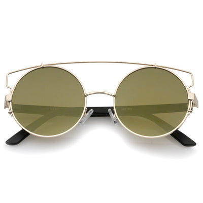Gafas de sol retro modernas con lentes espejadas y barra transversal redonda A543