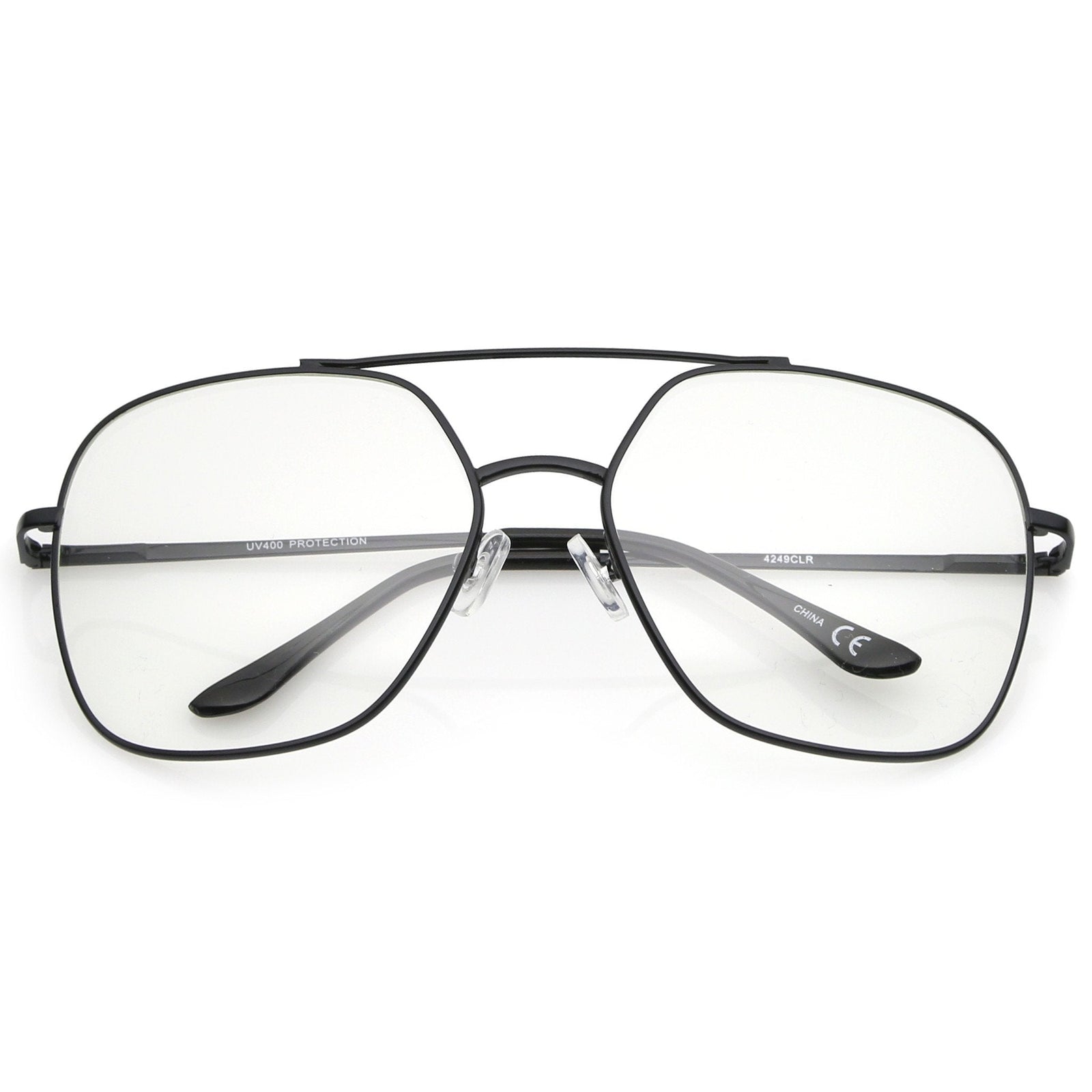 999Sunglasses Large Clear Aviator Nerd Glasses – UV400, Plastic Frame, 146mm Temple, Unisex