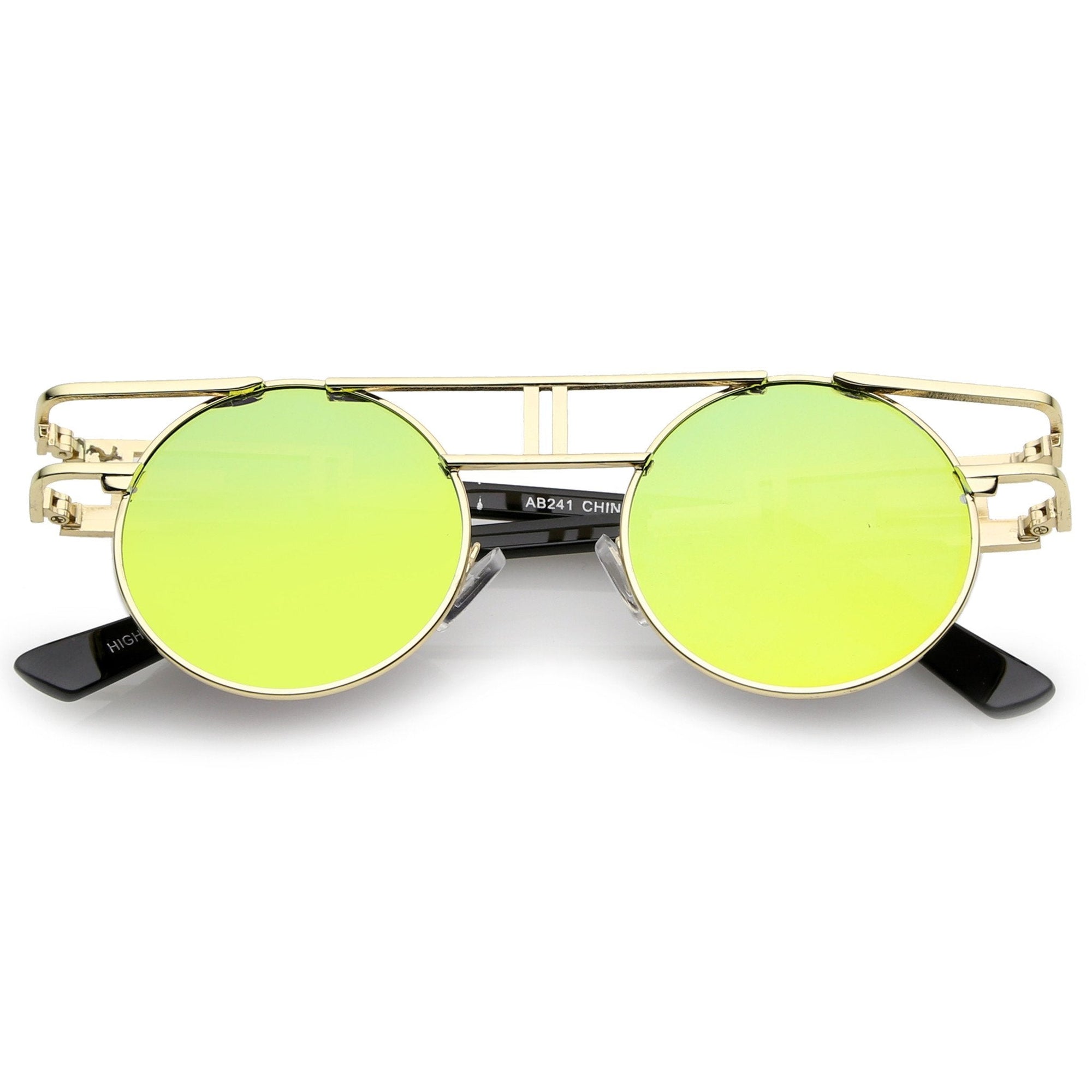 Gafas con lentes transparentes planas redondas y redondas con corte láser Steampunk C089