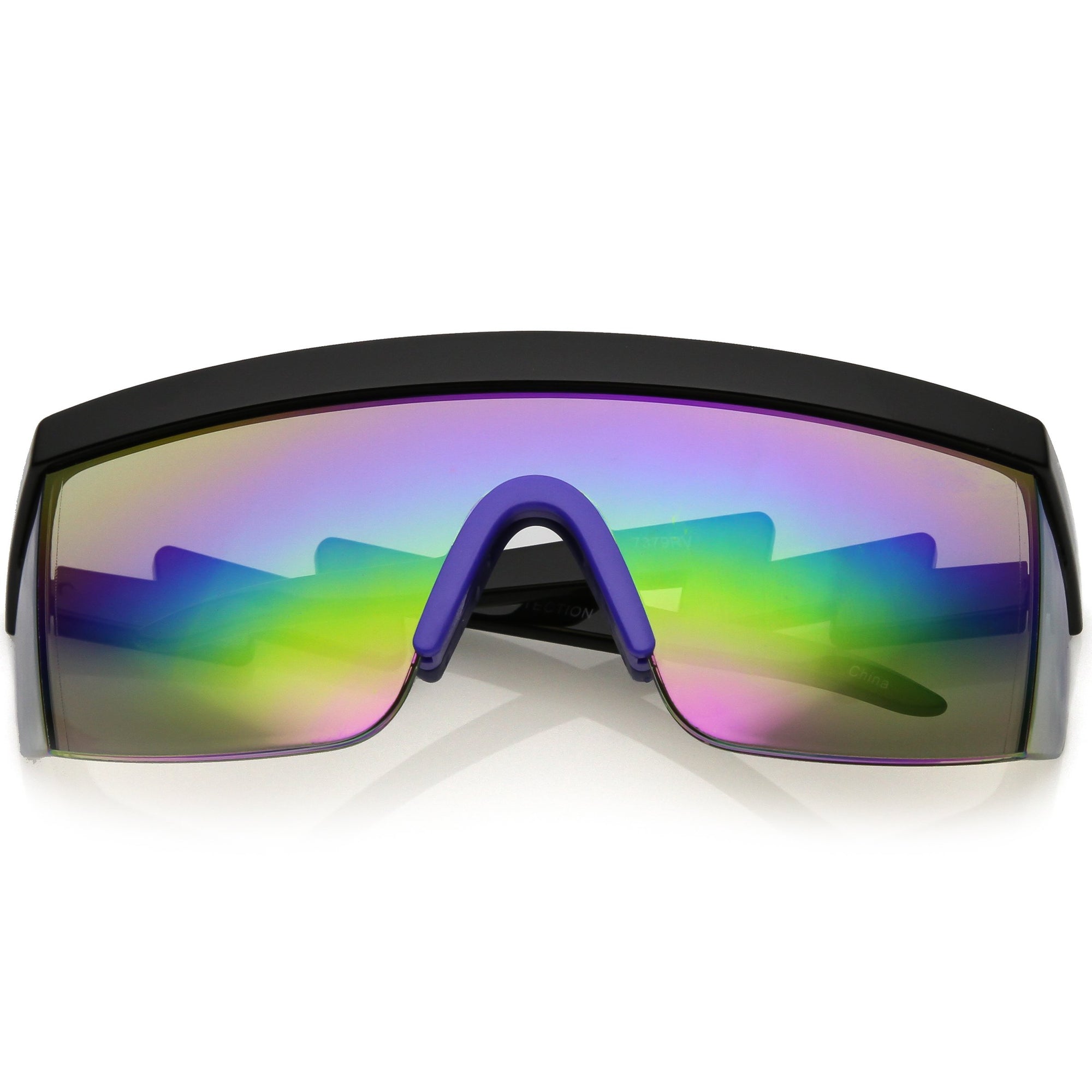rainbow goggles Retro Flat Top Rainbow Mirrored Goggle Shield Sunglasses