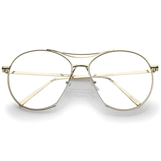 Gafas de aviador con lentes transparentes, modernas, retro, de gran tamaño, C132 - Oro Claro