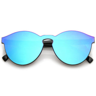 1980's Futuristic Monoblock Mirrored Flat Lens Sunglasses C123 - Green Mirror
