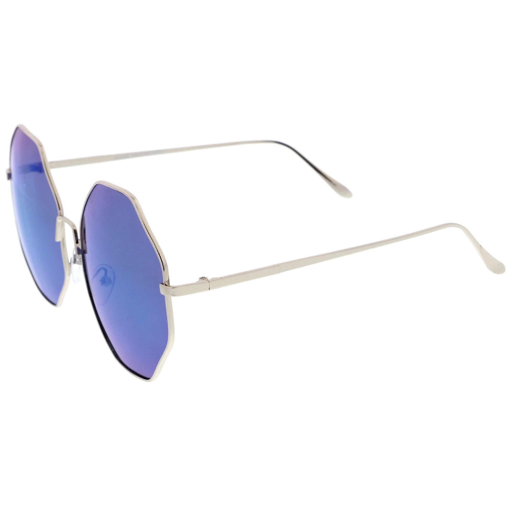 ZeroUV Women's Metal Oversized Round Sunglasses - Matte Black & Chrome Green Tint
