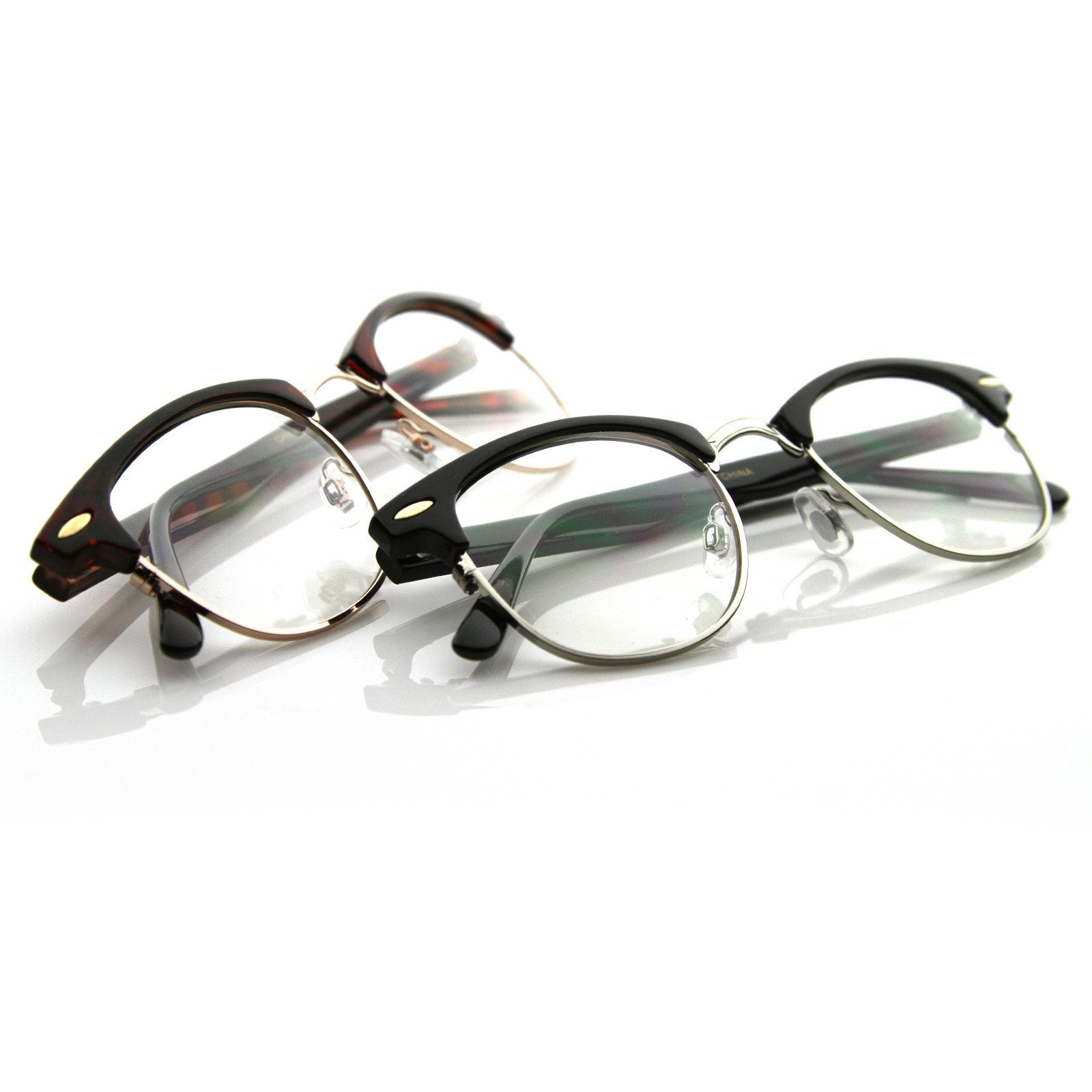 Gafas con borde de cuernos de medio marco óptico retro vintage 2946 [paquete de 2]