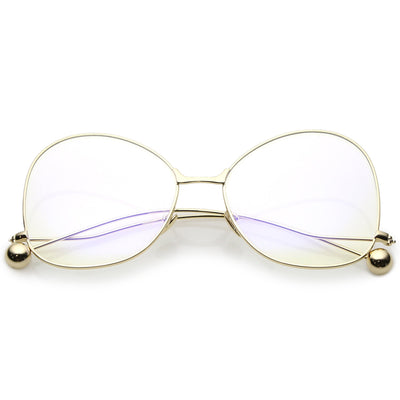 Women's Gold Oversized Butterfly Sunglasses - Clear Lens, Metal Rim, Ironic Granny Style