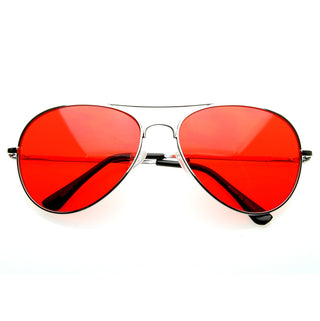 Retro Metal Color Tinted Lens Aviator Sunglasses 59mm - Red