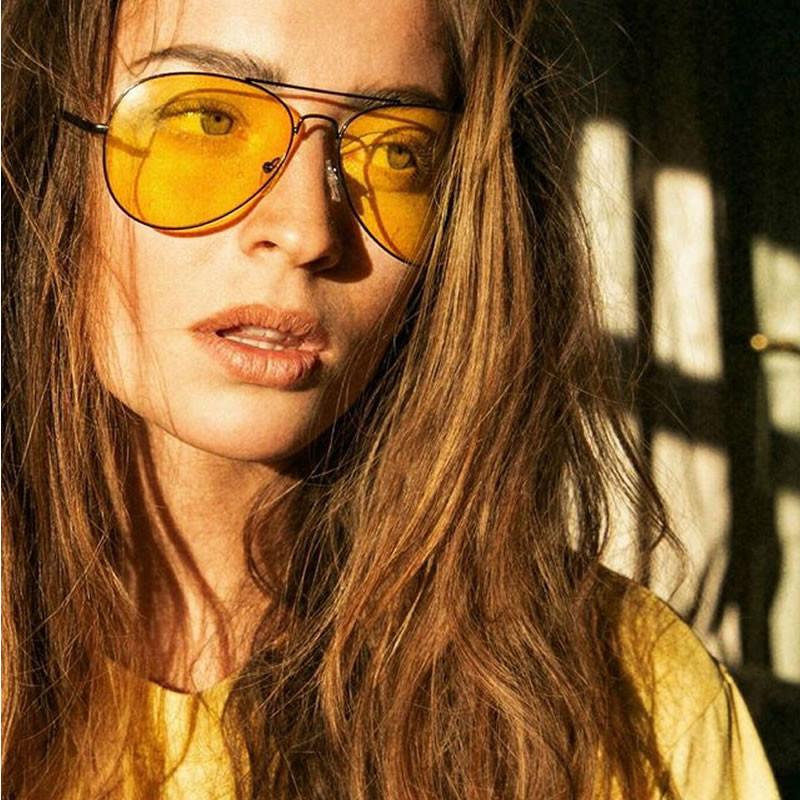 Retro Metal Aviator Sunglasses Yellow Driving Lens Black Black Yellow