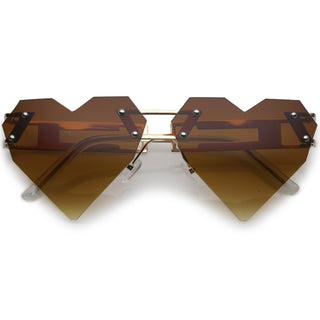Novelty Laser Cut 8 Bit Heart Shape Sunglasses C439 - Gold Amber