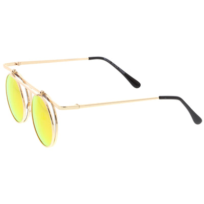 Gafas de sol abatibles con lentes espejadas redondas Steampunk A651
