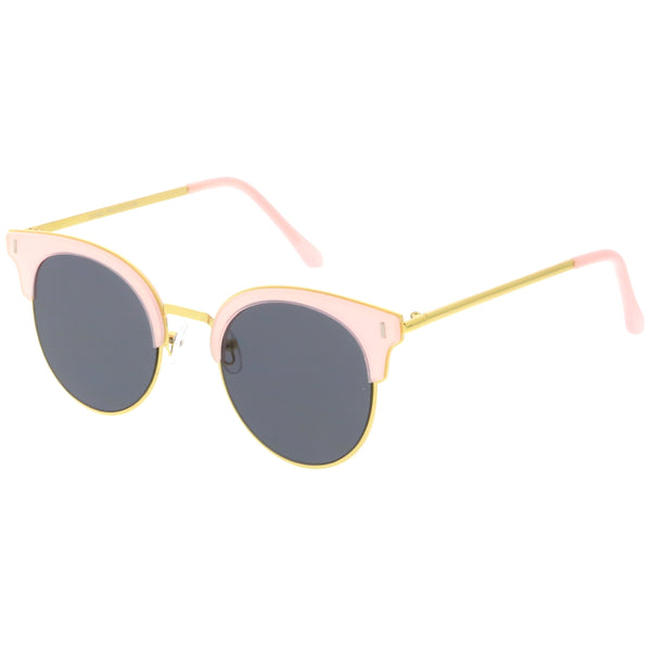 Retro Modern Half Frame Horned Rim Flat Lens Sunglasses - zeroUV