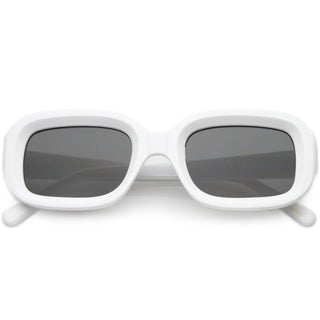 Gafas de sol artísticas retro modernas con lentes planas y bloque rectangular profundo C673 - Humo blanco brillante