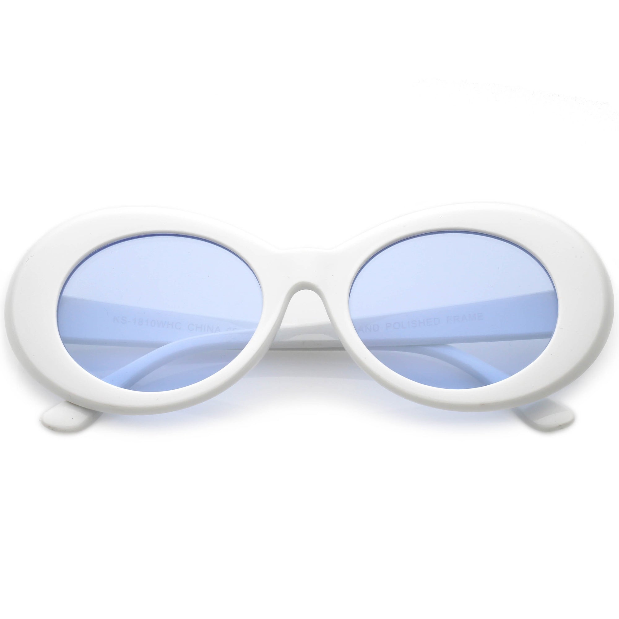 Retro 1990's Fashion Clout Goggle Oval Colored Lens Sunglasses White Blue