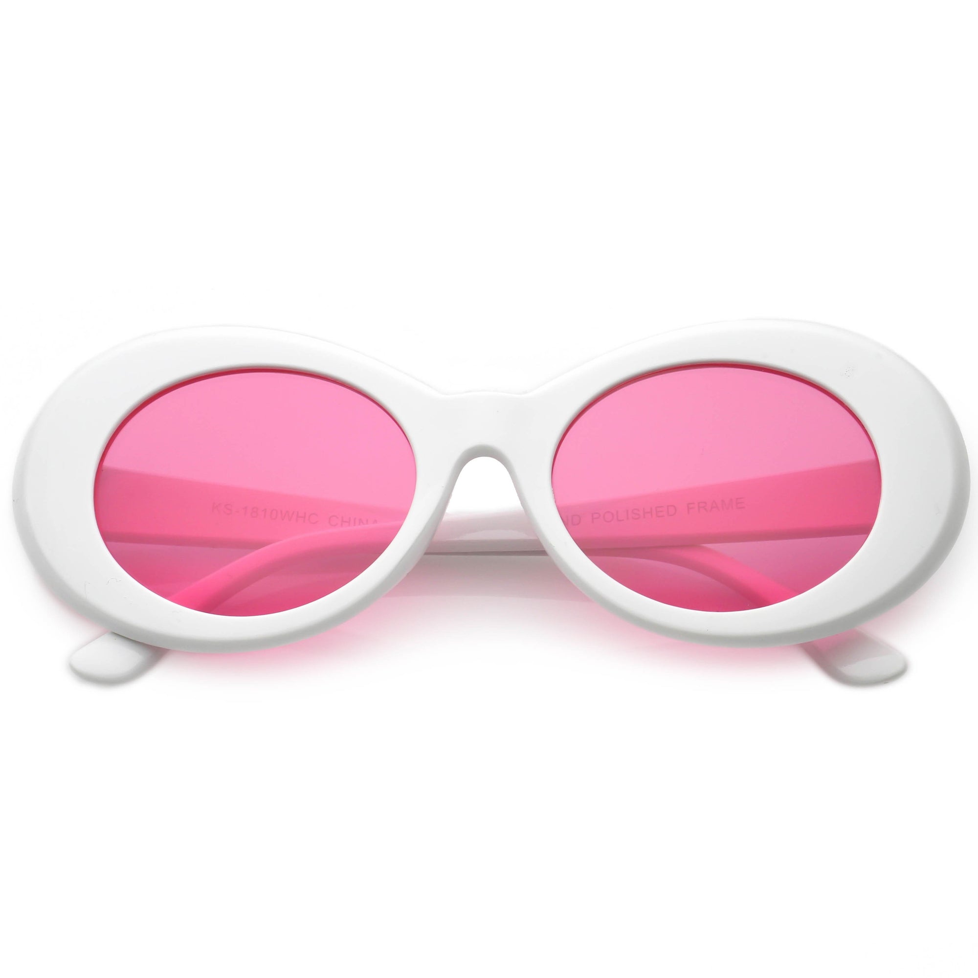 Retro 1990's Fashion Clout Goggle Oval Colored Lens Sunglasses White Hot Pink