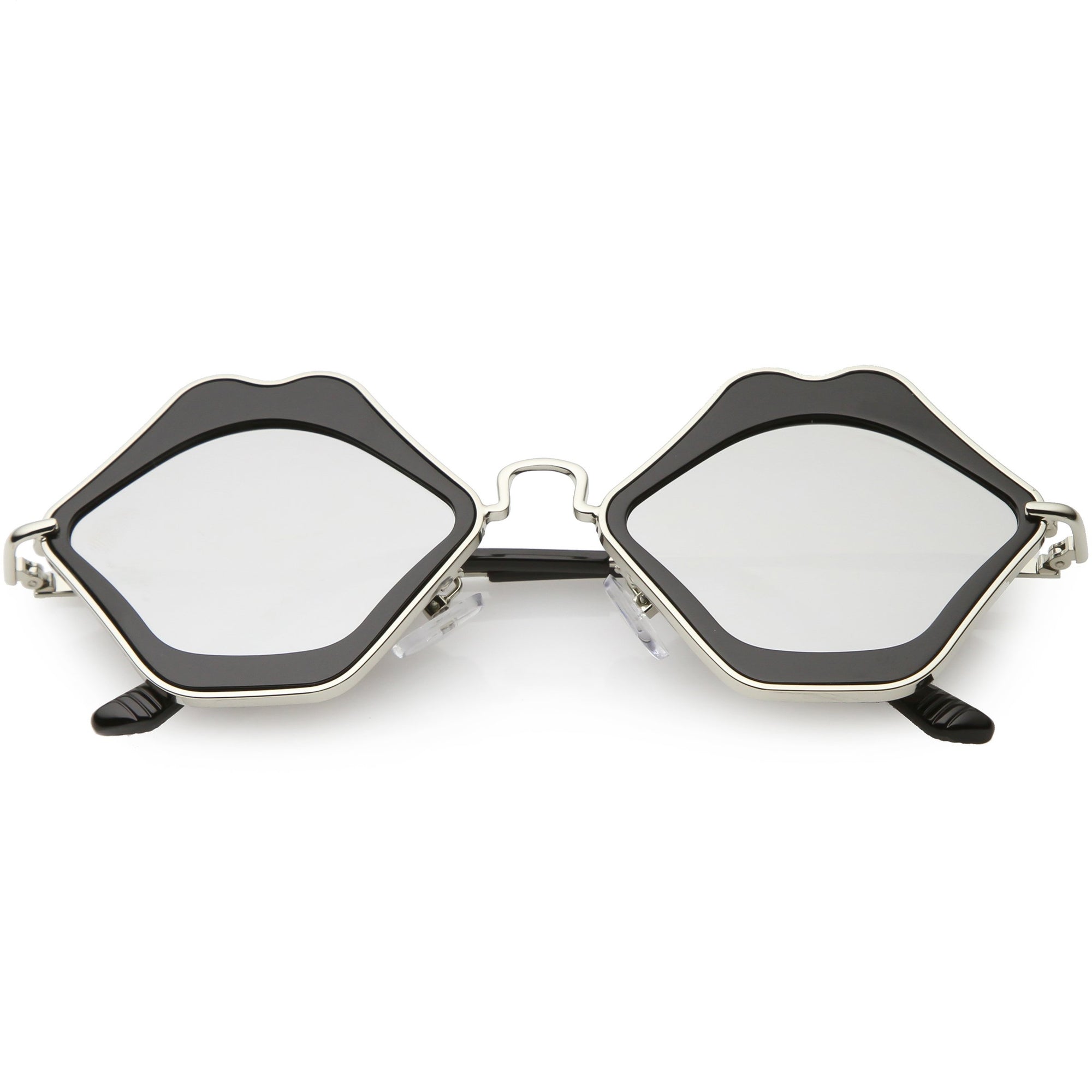 Women's Oversize Cute Flat Mirrored Lens Lip Shape Sunglasses Black Silver Mirror | zeroUV