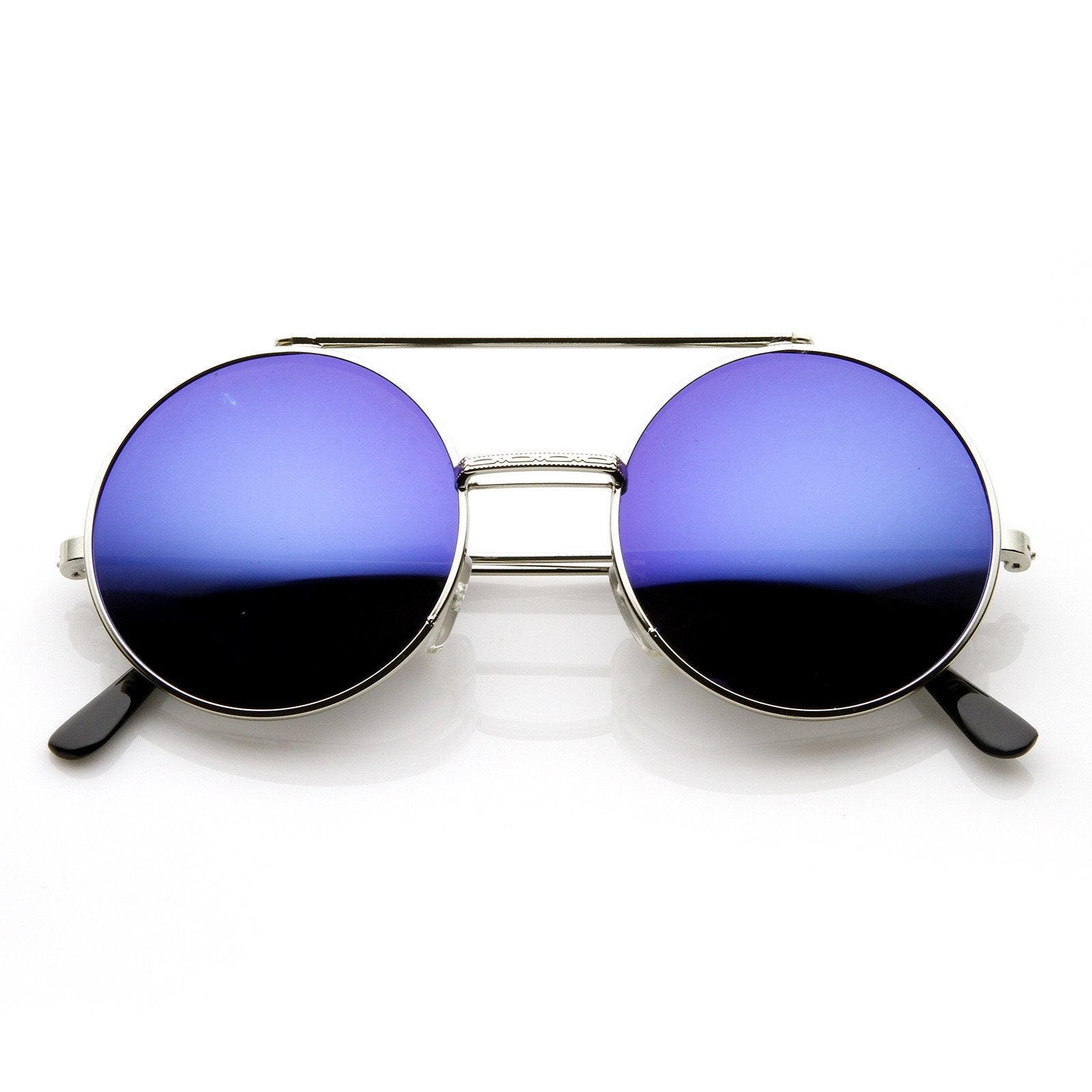 Gafas de sol con montura abatible y círculo redondo con lentes espejadas Steampunk 8794
