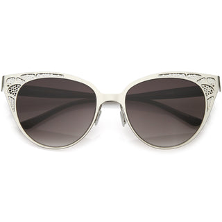 Women's Vintage Lace Design Gradient Lens Cat Eye Sunglasses C314 - Silver Lavender