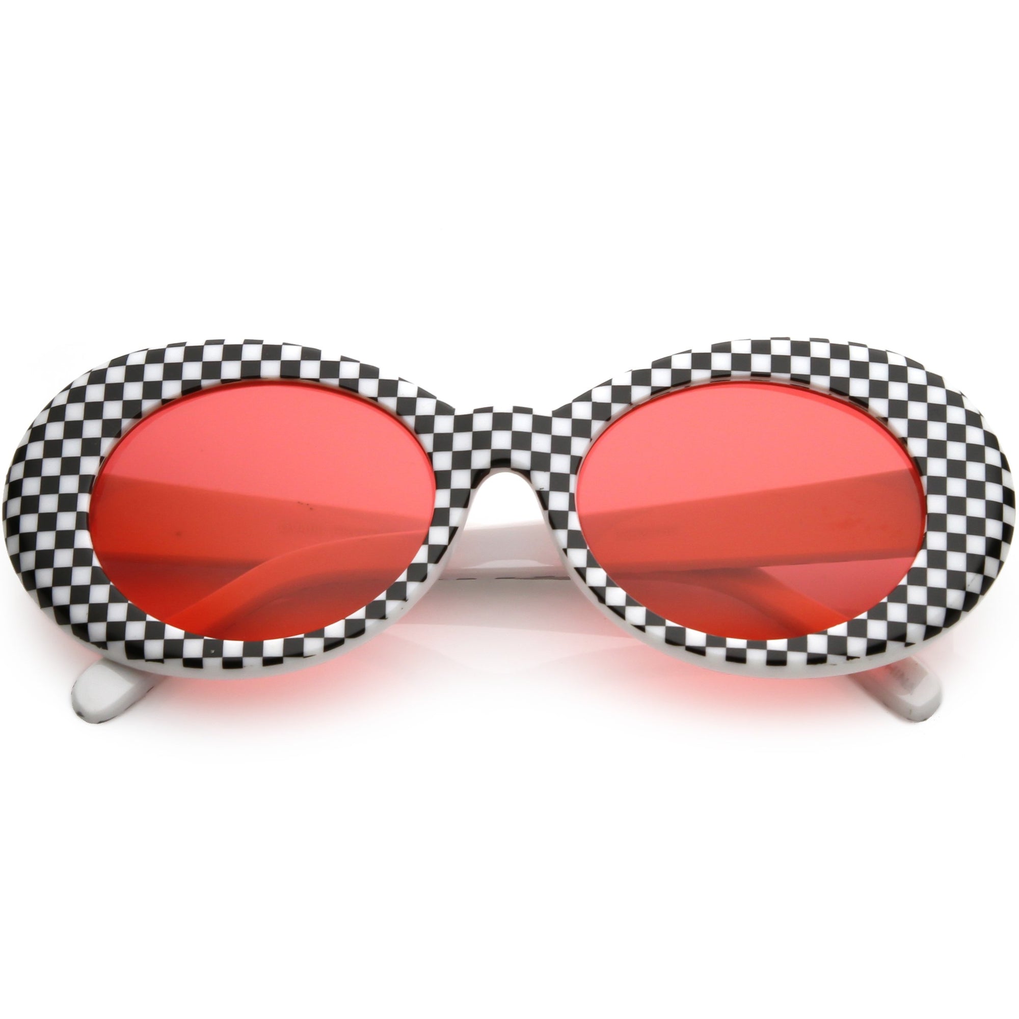 Retro 1990's Rad Clout Goggle Checkered Colored Lens Oval Sunglasses