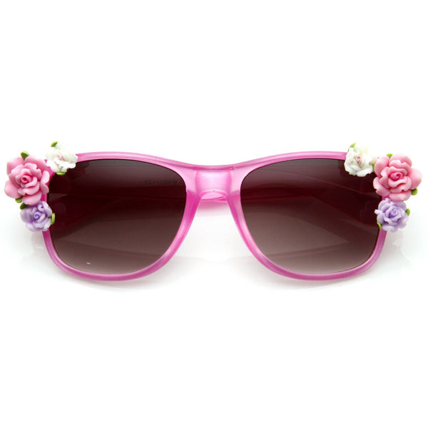 Spring Summer Flower Floral Horned Rim Sunglasses - zeroUV
