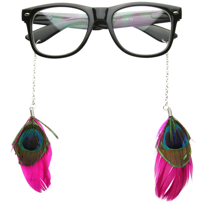 Lindos anillos de oreja de plumas independientes lentes transparentes gafas con borde de cuernos 8473