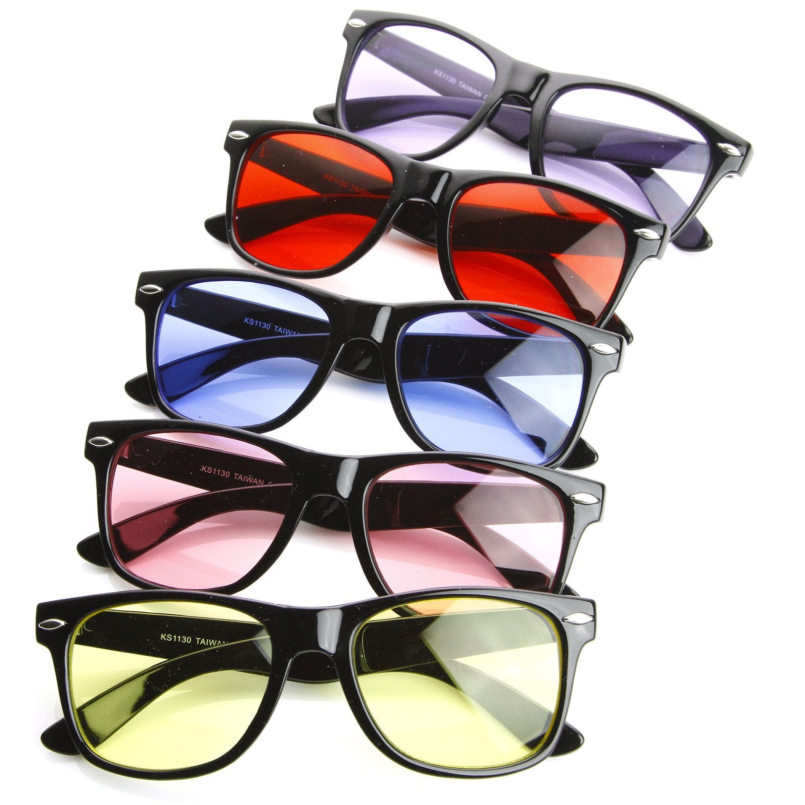 Color Tinted Lens Wayfarer Sunglasses 5 Pack - zeroUV