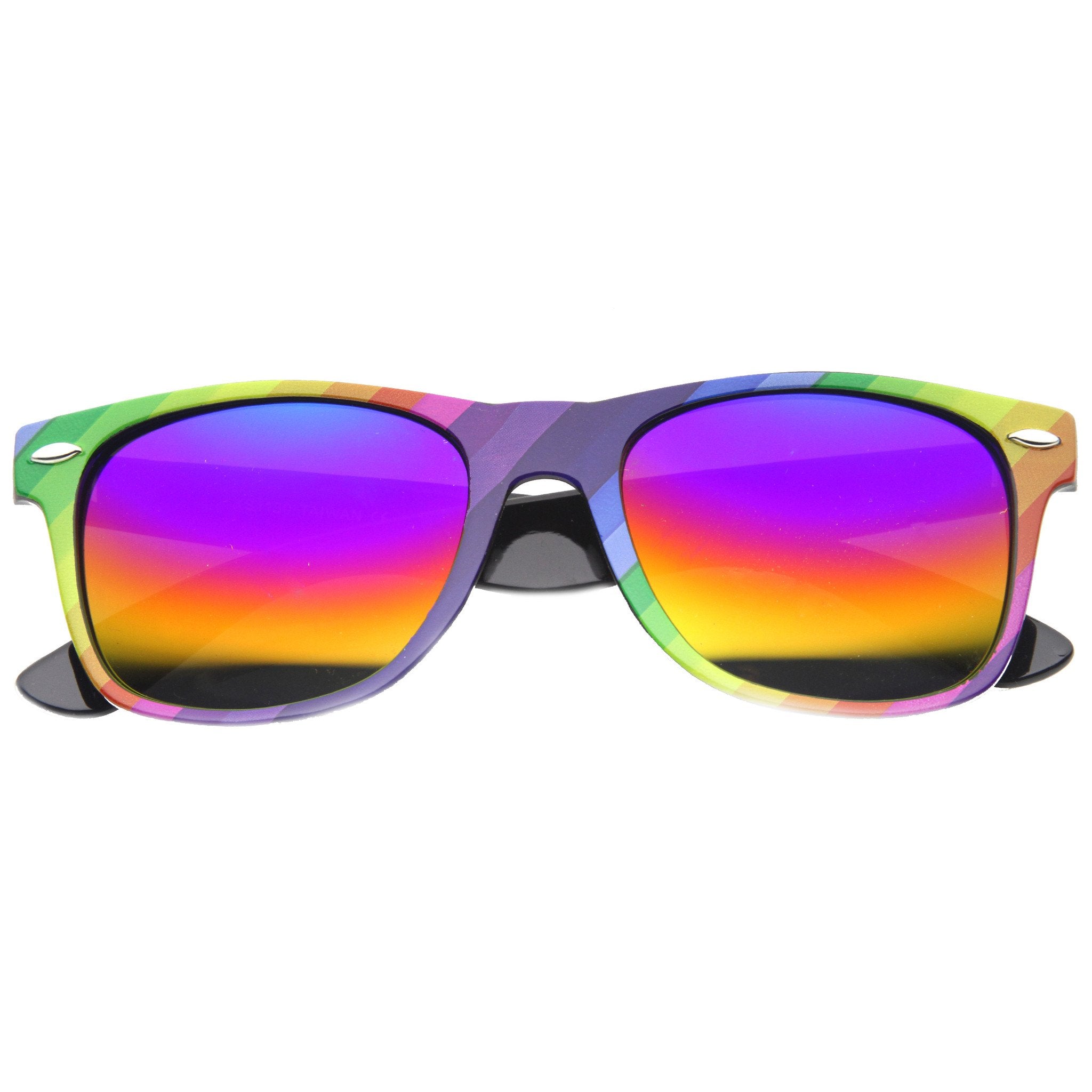 Party Rainbow Horned Rim Mirrored Lens Sunglasses - zeroUV