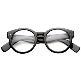 Vintage Hipster Indie Key Hole Gafas redondas con lentes transparentes 9644 - Negro brillante claro