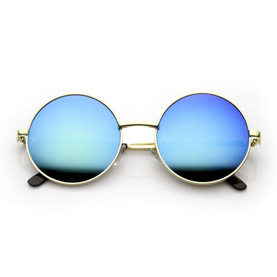 Gafas de sol retro hippie redondas con lentes de espejo y metal 9636