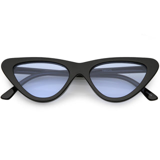 Retro 1990's Narrow Color Tone Flat Lens Cat Eye Sunglasses C522 - Black Blue
