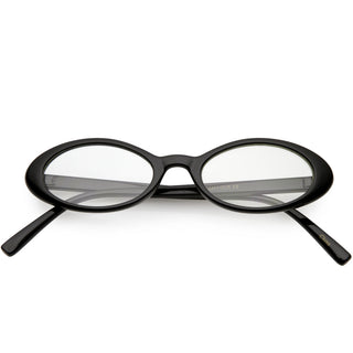 Women's Retro Dapper Small Oval Clear Lens Glasses C704 - Black Clear