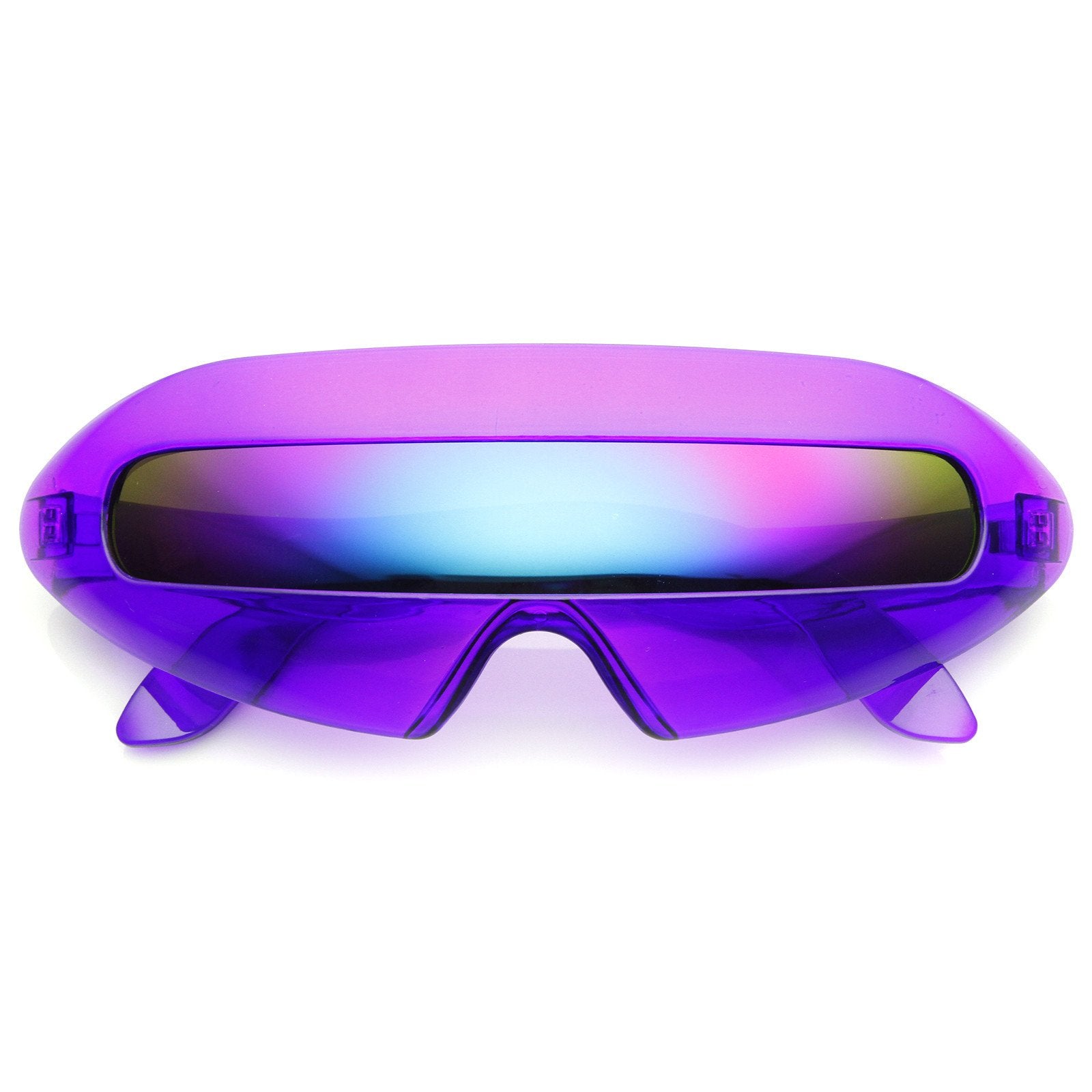 cyclops goggles Retro Futuristic Cyclops Mirrored Lens Wrap Around Sunglasses 9125 Clear Purple Midnight