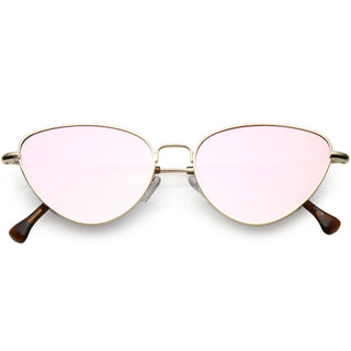Women's Retro Thin Frame Metal Mirrored Flat Lens Sunglasses C601 - Gold Pink Mirror