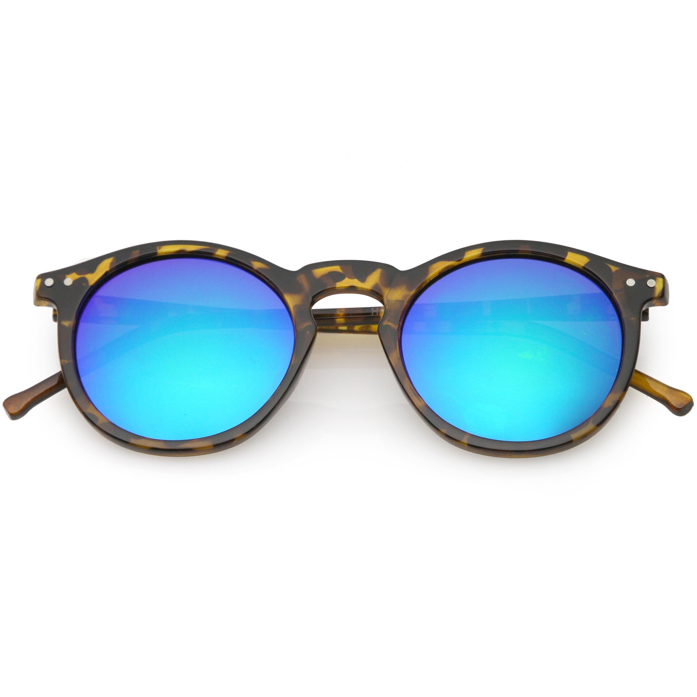 Retro Round Horned Rim Flash Mirrored Lens Sunglasses - zeroUV