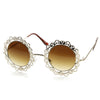 Gafas de sol de moda para mujer con corte de encaje de metal y círculo redondo 8963
