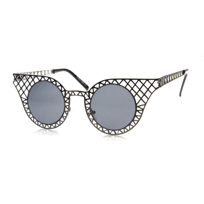 Gafas de sol de metal con corte láser y ojo de gato redondo Indie para mujer 9315