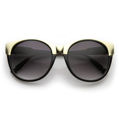 Gafas de sol de ojo de gato de dos tonos con punta redonda y gran tamaño para mujer 9620