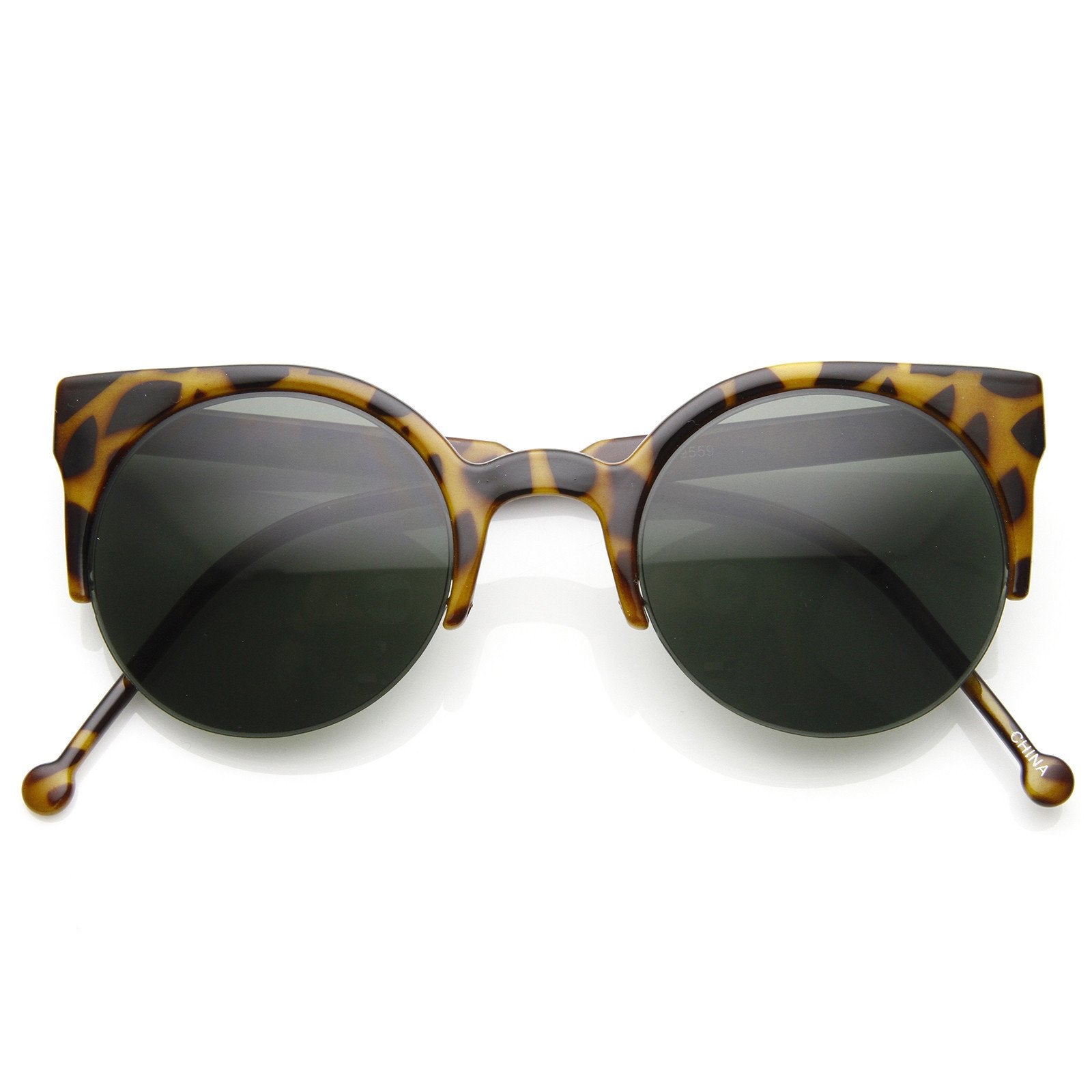 Gafas de sol estilo ojo de gato con media montura, redondas, de diseñador, para mujer, 8920