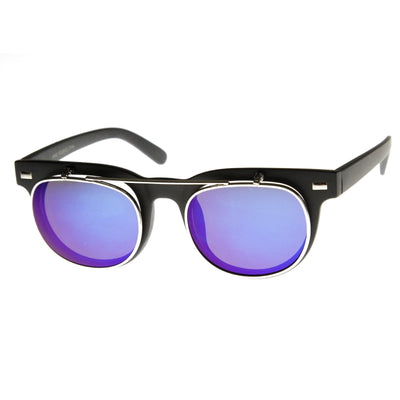 Gafas de sol con borde de cuerno y lentes abatibles con espejo retro flash 9123