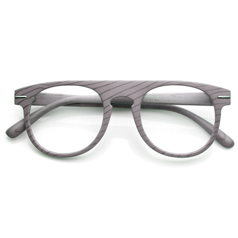 Gafas artísticas con estampado de madera, lentes transparentes redondas con parte superior plana y orificio para llave independiente, 9152