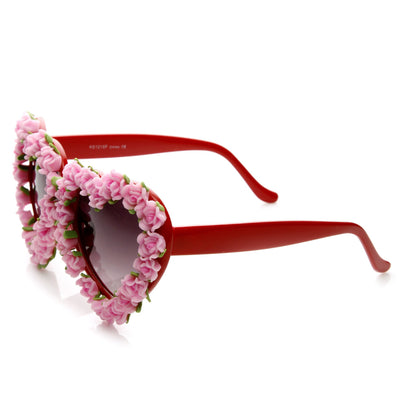 Gafas de sol extragrandes adornadas con flores en forma de corazón para mujer 9197