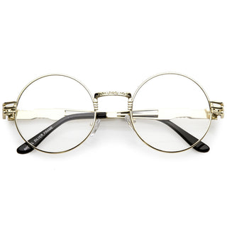 Gafas retro Dapper redondas de metal con lentes transparentes C300 - Oro Claro