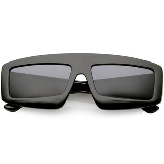 Futuristic Retro Rectangle Block Flat Lens Sunglasses C752 - Black Smoke
