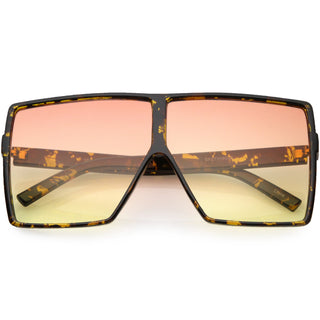 Oversize Retro Modern Flat Lens Flat Top Translucent Sunglasses C730 - Tortoise Orange Yellow