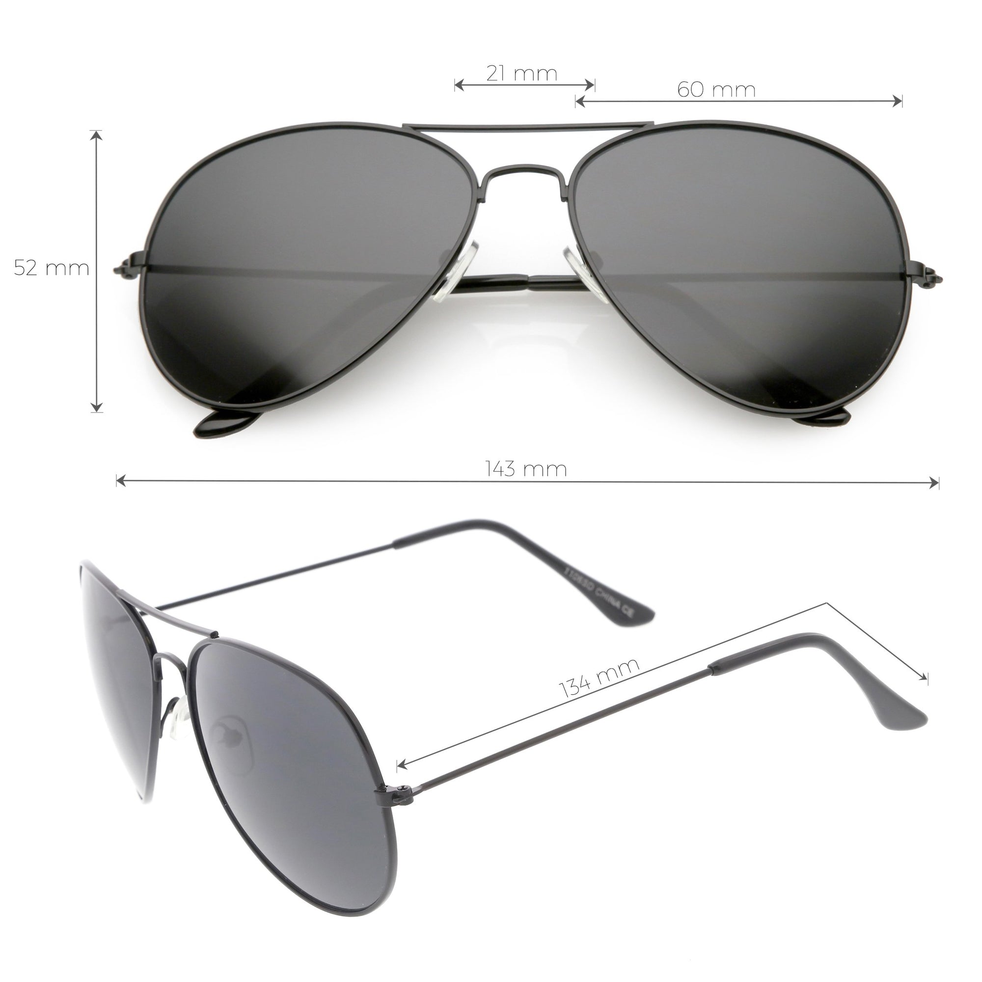 Gafas de sol retro de aviador de metal extragrandes de 60 mm zeroUV