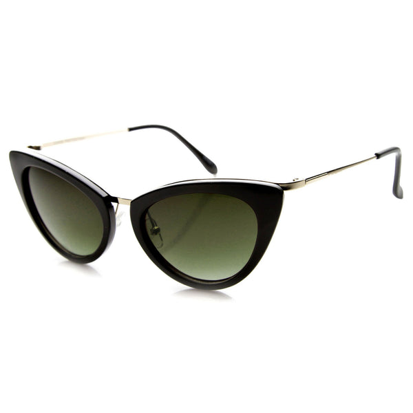 Womens Retro Fashion Cat Eye Metal Temple Sunglasses Zerouv